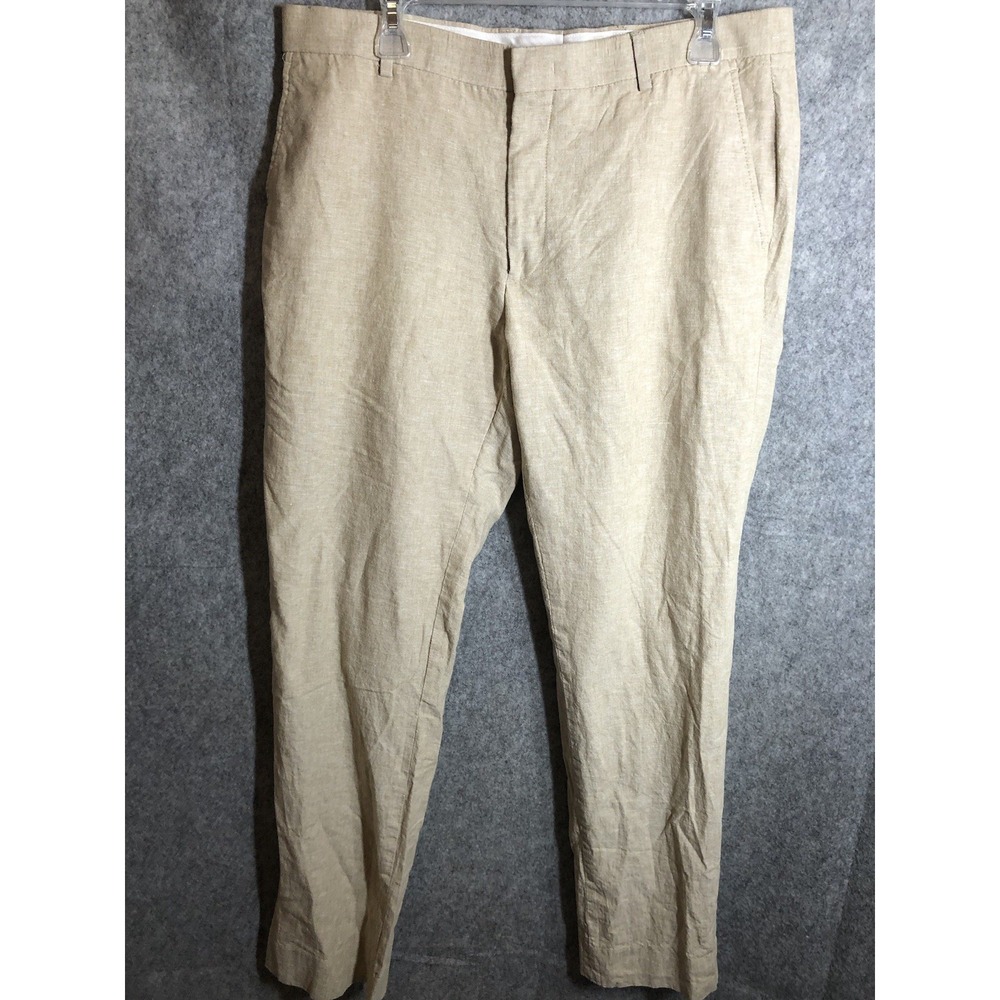 Jos. A. Bank Pants Mens 36x32 Tan Linen Blend Slim Fit Casual Career Classic